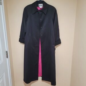 John Caruana Black Polyester‎ satin Trench Coat Medium Women's full length NEW